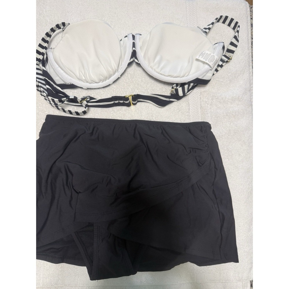 Freshwater Bikini Women's 2 Pc Swim Set Black and White Sz S Bottoms Top Sz L - Picture 4 of 13